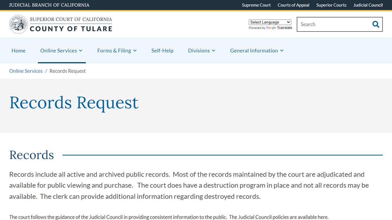 Records Request | Judicial Council of California | County of Tulare