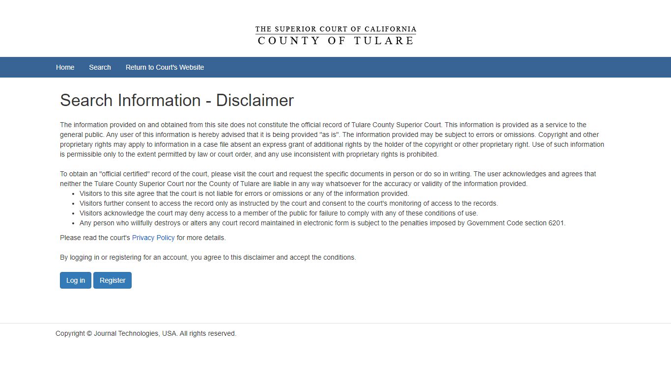 Disclaimer | Superior Court of California - County of Tulare